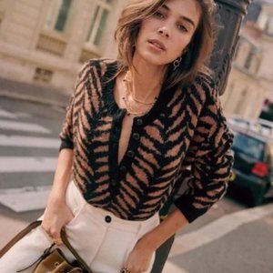 Sezane Charlize Sweater in Brown Jacquard -  Size S